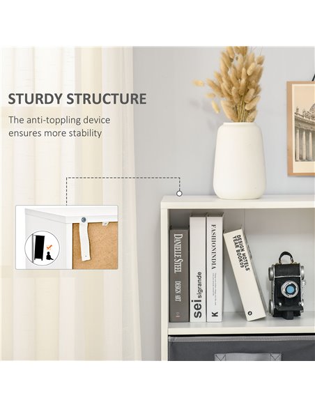 HOMCOM 3 Tier Bookcase with Doors White Wooden Bookshelf Display Cabinet for Home Office Living Room Bedroom Study 836-485V01 - pic 58998 | FastDaddyshop