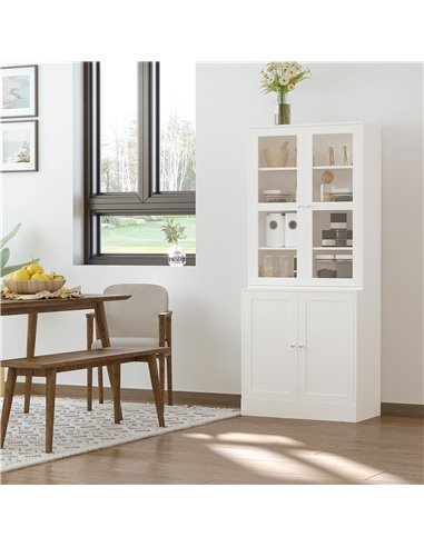 HOMCOM Modern Bookcase with Doors, Display Storage Cabinet with Adjustable Shelves for Living Room, Study, Office, White 836-450