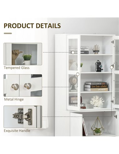 HOMCOM Modern Bookcase with Doors, Display Storage Cabinet with Adjustable Shelves for Living Room, Study, Office, White 836-450