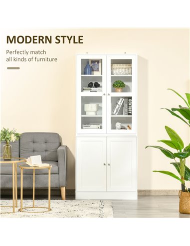 HOMCOM Modern Bookcase with Doors, Display Storage Cabinet with Adjustable Shelves for Living Room, Study, Office, White 836-450