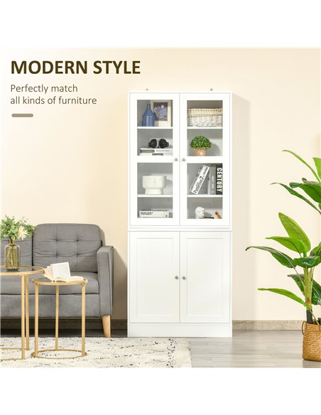 HOMCOM Modern Bookcase with Doors, Display Storage Cabinet with Adjustable Shelves for Living Room, Study, Office, White 836-450 - pic 59006 | FastDaddyshop