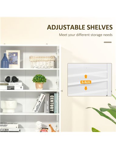 HOMCOM Modern Bookcase with Doors, Display Storage Cabinet with Adjustable Shelves for Living Room, Study, Office, White 836-450