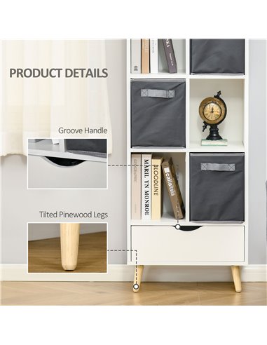 HOMCOM Modern Bookcase with 6 Cubes, Bookshelf, Free Standing Display Cabinet, Storage Unit for Home, Office, Living Room, Study