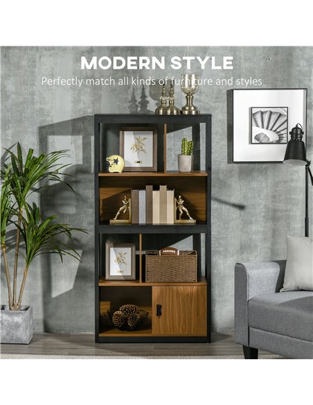 HOMCOM Modern 4-Tier Bookshelf, Freestanding Bookcase with Storage Shelving and Closed Cabinet, for Living Room Home Office Stud - pic 59032 | FastDaddyshop