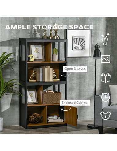 HOMCOM Modern 4-Tier Bookshelf, Freestanding Bookcase with Storage Shelving and Closed Cabinet, for Living Room Home Office Stud