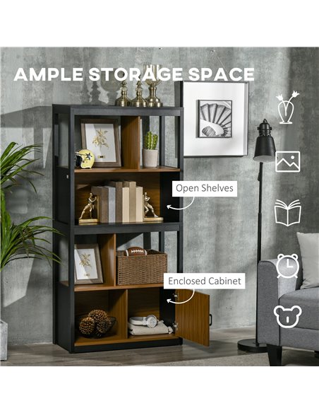 HOMCOM Modern 4-Tier Bookshelf, Freestanding Bookcase with Storage Shelving and Closed Cabinet, for Living Room Home Office Stud - pic 59033 | FastDaddyshop