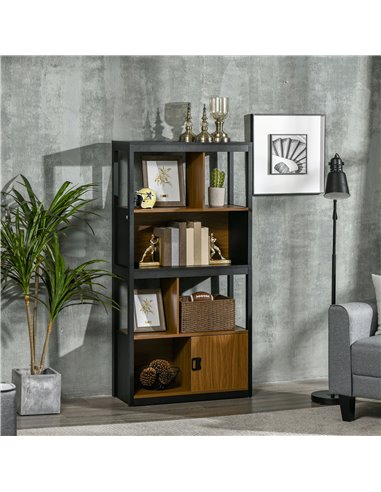 HOMCOM Modern 4-Tier Bookshelf, Freestanding Bookcase with Storage Shelving and Closed Cabinet, for Living Room Home Office Stud