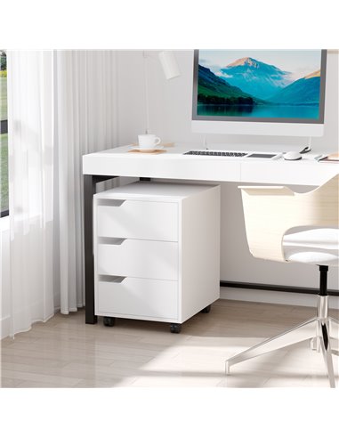 HOMCOM 3 Drawer Mobile File Cabinet, Vertical Filing Cabinet with Wheels for Home Office, White 836-048WT