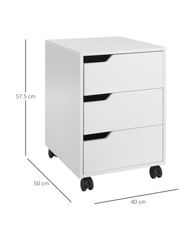 HOMCOM 3 Drawer Mobile File Cabinet, Vertical Filing Cabinet with Wheels for Home Office, White 836-048WT