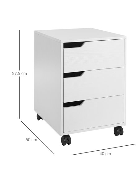 HOMCOM 3 Drawer Mobile File Cabinet, Vertical Filing Cabinet with Wheels for Home Office, White 836-048WT - pic 59067 | FastDaddyshop