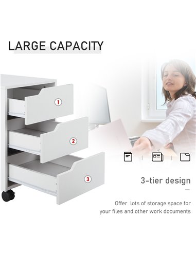 HOMCOM 3 Drawer Mobile File Cabinet, Vertical Filing Cabinet with Wheels for Home Office, White 836-048WT
