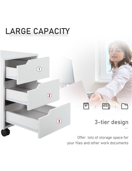 HOMCOM 3 Drawer Mobile File Cabinet, Vertical Filing Cabinet with Wheels for Home Office, White 836-048WT - pic 59068 | FastDaddyshop