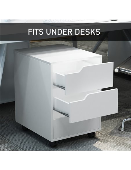 HOMCOM 3 Drawer Mobile File Cabinet, Vertical Filing Cabinet with Wheels for Home Office, White 836-048WT - pic 59069 | FastDaddyshop