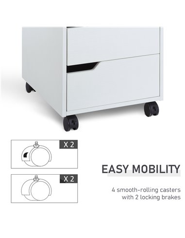 HOMCOM 3 Drawer Mobile File Cabinet, Vertical Filing Cabinet with Wheels for Home Office, White 836-048WT