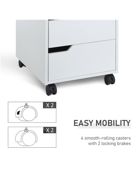HOMCOM 3 Drawer Mobile File Cabinet, Vertical Filing Cabinet with Wheels for Home Office, White 836-048WT - pic 59070 | FastDaddyshop