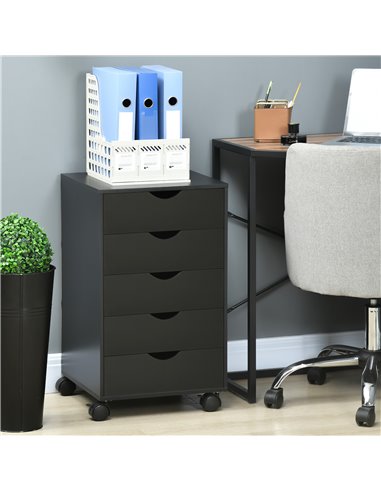 HOMCOM 5 Drawer Mobile Filing Cabinet, Vertical File Cabinet, Modern Rolling Printer Stand for Home Office, Black 836-144V01BK