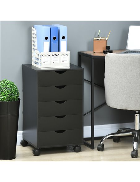 HOMCOM 5 Drawer Mobile Filing Cabinet, Vertical File Cabinet, Modern Rolling Printer Stand for Home Office, Black 836-144V01BK - pic 59075 | FastDaddyshop