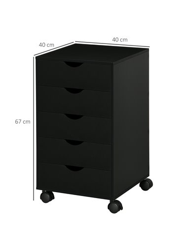 HOMCOM 5 Drawer Mobile Filing Cabinet, Vertical File Cabinet, Modern Rolling Printer Stand for Home Office, Black 836-144V01BK