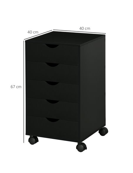 HOMCOM 5 Drawer Mobile Filing Cabinet, Vertical File Cabinet, Modern Rolling Printer Stand for Home Office, Black 836-144V01BK - pic 59076 | FastDaddyshop