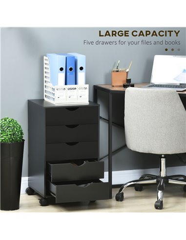 HOMCOM 5 Drawer Mobile Filing Cabinet, Vertical File Cabinet, Modern Rolling Printer Stand for Home Office, Black 836-144V01BK