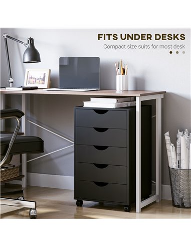HOMCOM 5 Drawer Mobile Filing Cabinet, Vertical File Cabinet, Modern Rolling Printer Stand for Home Office, Black 836-144V01BK
