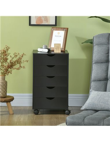 HOMCOM 5 Drawer Mobile Filing Cabinet, Vertical File Cabinet, Modern Rolling Printer Stand for Home Office, Black 836-144V01BK