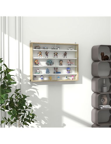 HOMCOM 5-Tier Wall Display Shelf Unit Cabinet w/ 4 Adjustable Shelves Glass Doors Home Office Ornaments 60x80cm Natural 833-761V