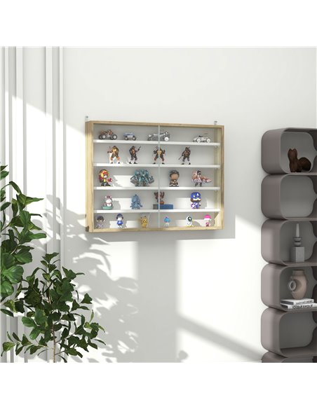 HOMCOM 5-Tier Wall Display Shelf Unit Cabinet w/ 4 Adjustable Shelves Glass Doors Home Office Ornaments 60x80cm Natural 833-761V - pic 59084 | FastDaddyshop