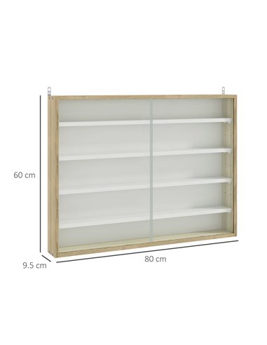 HOMCOM 5-Tier Wall Display Shelf Unit Cabinet w/ 4 Adjustable Shelves Glass Doors Home Office Ornaments 60x80cm Natural 833-761V