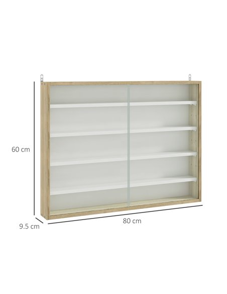 HOMCOM 5-Tier Wall Display Shelf Unit Cabinet w/ 4 Adjustable Shelves Glass Doors Home Office Ornaments 60x80cm Natural 833-761V - pic 59085 | FastDaddyshop