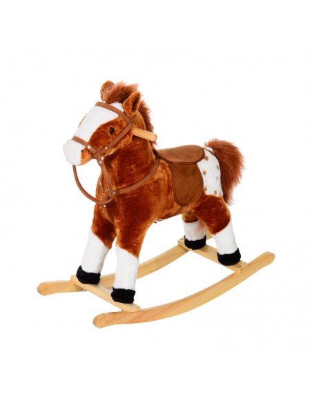 Homcom Kids Plush Rocking Horse with Sound Handle Grip Brown - pic 5909 | FastDaddyshop