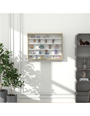 HOMCOM 5-Tier Wall Display Shelf Unit Cabinet w/ 4 Adjustable Shelves Glass Doors Home Office Ornaments 60x80cm Natural 833-761V