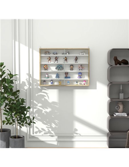 HOMCOM 5-Tier Wall Display Shelf Unit Cabinet w/ 4 Adjustable Shelves Glass Doors Home Office Ornaments 60x80cm Natural 833-761V - pic 59090 | FastDaddyshop