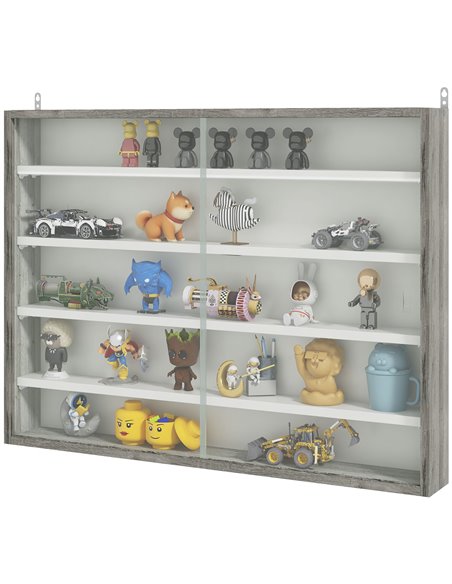 HOMCOM 5-Tier Wall Display Shelf Unit Cabinet, Grey Wood Grain 833-761V81GY - pic 59092 | FastDaddyshop