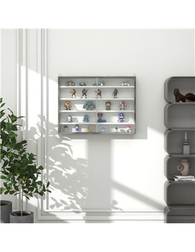 HOMCOM 5-Tier Wall Display Shelf Unit Cabinet w/ 4 Adjustable Shelves Glass Doors Home Office Ornaments 60x80cm Grey Wood Grain 