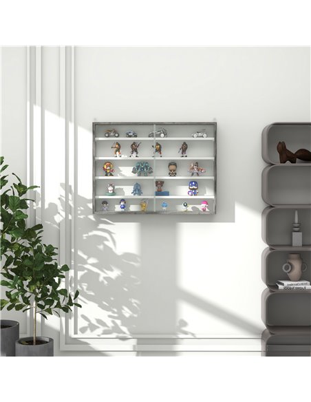 HOMCOM 5-Tier Wall Display Shelf Unit Cabinet w/ 4 Adjustable Shelves Glass Doors Home Office Ornaments 60x80cm Grey Wood Grain  - pic 59099 | FastDaddyshop