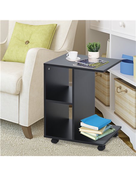 HOMCOM C-Shape End Table Unique Storage Unit w/ 2 Shelves 4 Wheels Freestanding Home Office Furniture Cabinet Square Studio Blac - pic 59102 | FastDaddyshop