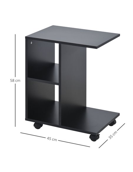 HOMCOM C-Shape End Table Unique Storage Unit w/ 2 Shelves 4 Wheels Freestanding Home Office Furniture Cabinet Square Studio Blac - pic 59103 | FastDaddyshop