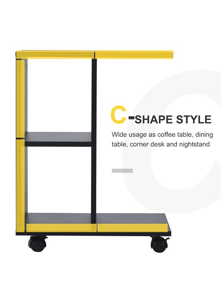 HOMCOM C-Shape End Table Unique Storage Unit w/ 2 Shelves 4 Wheels Freestanding Home Office Furniture Cabinet Square Studio Blac - pic 59106 | FastDaddyshop