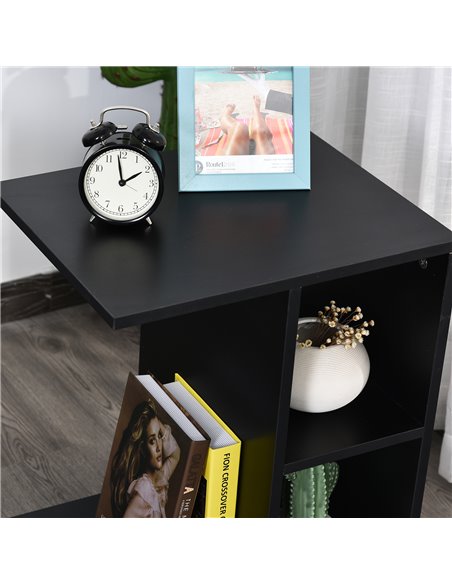 HOMCOM C-Shape End Table Unique Storage Unit w/ 2 Shelves 4 Wheels Freestanding Home Office Furniture Cabinet Square Studio Blac - pic 59107 | FastDaddyshop