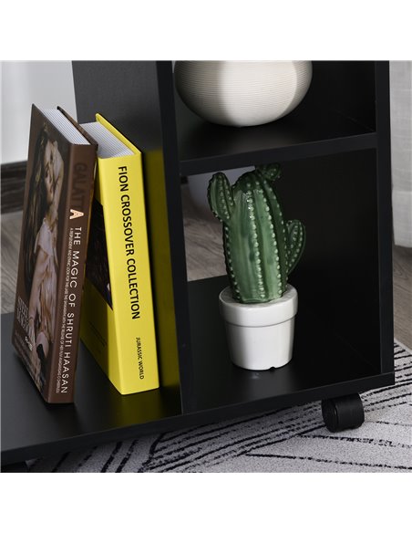 HOMCOM C-Shape End Table Unique Storage Unit w/ 2 Shelves 4 Wheels Freestanding Home Office Furniture Cabinet Square Studio Blac - pic 59109 | FastDaddyshop