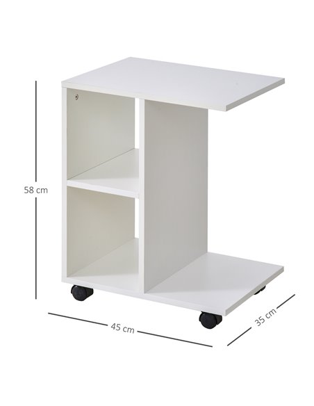 HOMCOM C-Shape End Table Unique Storage Unit w/ 2 Shelves 4 Wheels Freestanding Home Office Furniture Cabinet Square Studio Whit - pic 59112 | FastDaddyshop