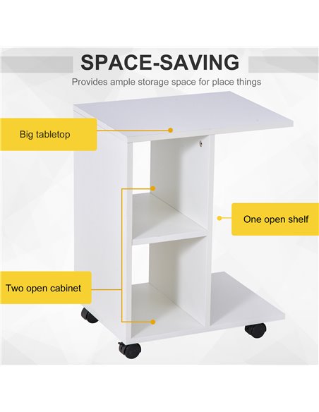 HOMCOM C-Shape End Table Unique Storage Unit w/ 2 Shelves 4 Wheels Freestanding Home Office Furniture Cabinet Square Studio Whit - pic 59113 | FastDaddyshop