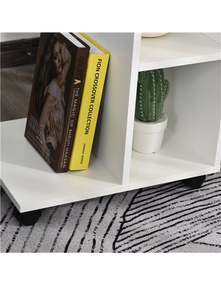 HOMCOM C-Shape End Table Unique Storage Unit w/ 2 Shelves 4 Wheels Freestanding Home Office Furniture Cabinet Square Studio Whit - pic 59116 | FastDaddyshop