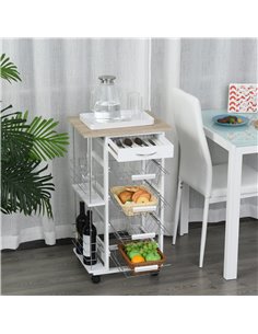 HOMCOM Kitchen Trolley, Rolling Utility Storage Cart, Brown 801-121V01 2