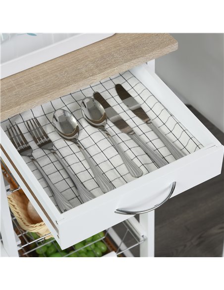 HOMCOM Kitchen Trolley, Rolling Utility Storage Cart with Four Basket Drawers, Side Racks & Wheels, Dining Room Organiser, Brown - pic 59127 | FastDaddyshop