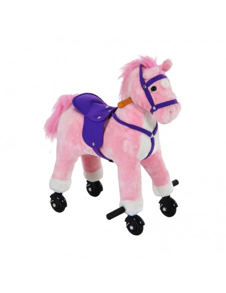 Homcom Rocking Horse with Rolling Wheels and Sound Pink - pic 5913 | FastDaddyshop