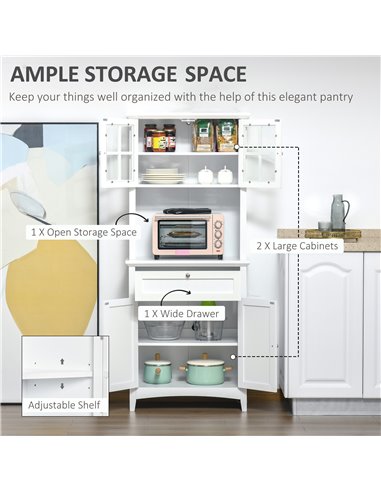 HOMCOM Kitchen Buffet and Hutch Wooden Storage Cupboard w/ Framed Glass Door, Drawer, Space for Dining and Living Room, 68.6W x 