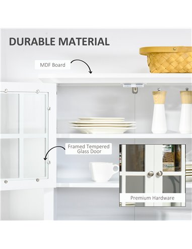 HOMCOM Kitchen Buffet and Hutch Wooden Storage Cupboard w/ Framed Glass Door, Drawer, Space for Dining and Living Room, 68.6W x 