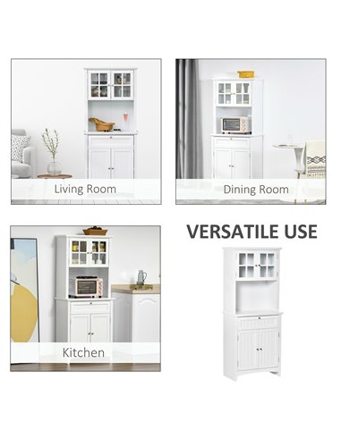 HOMCOM Kitchen Buffet and Hutch Wooden Storage Cupboard w/ Framed Glass Door, Drawer, Space for Dining and Living Room, 68.6W x 